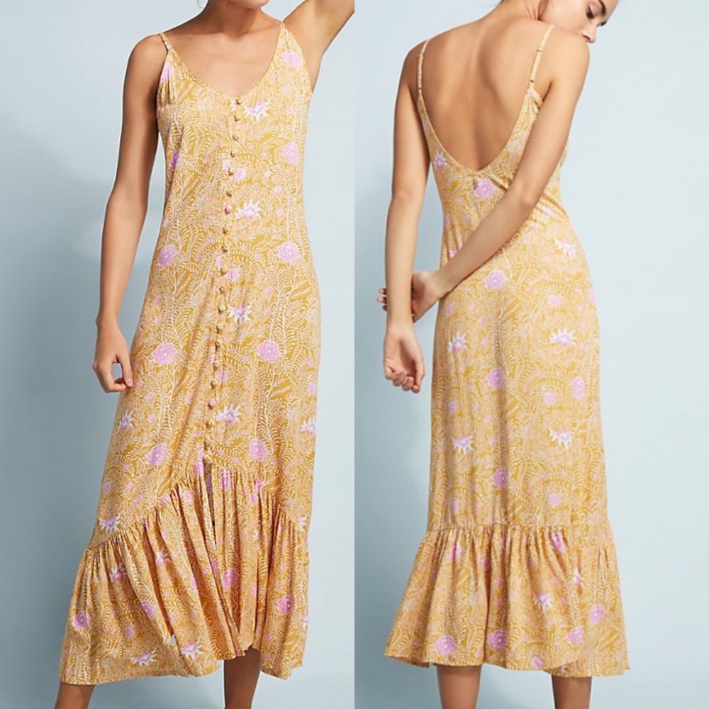 Anthro Beachgold Daydreamer Ruffled Dress